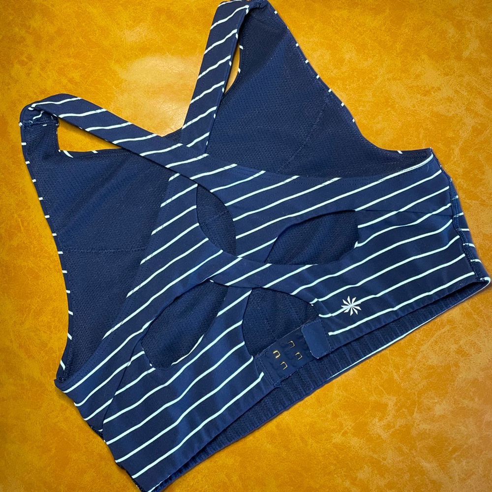 ATHLETA | Navy Stripe High Neck Longline Sports Bra | S